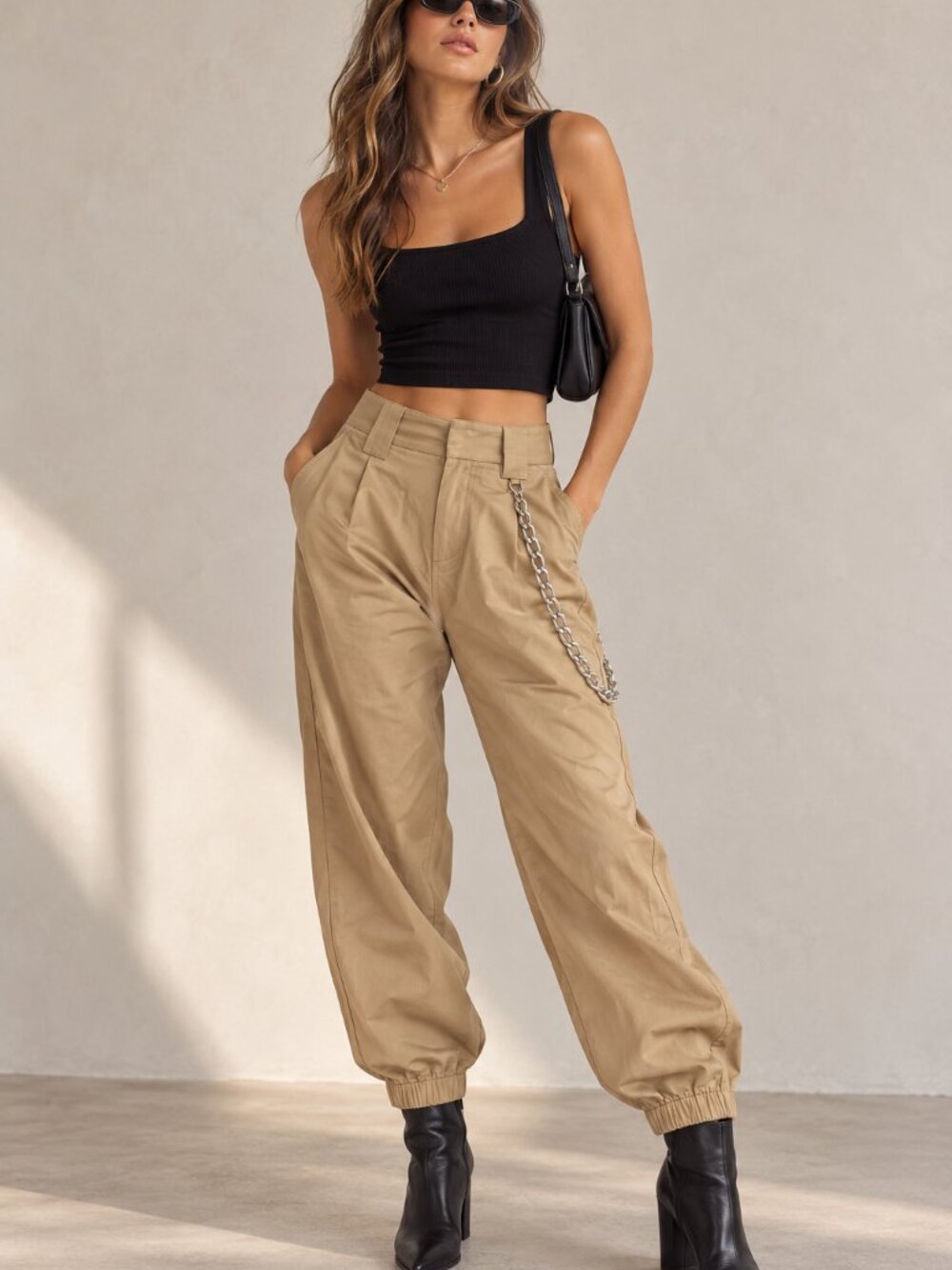 I.AM.GIA Cobain Tan Cargo Jogger Pants Removable Chain XS